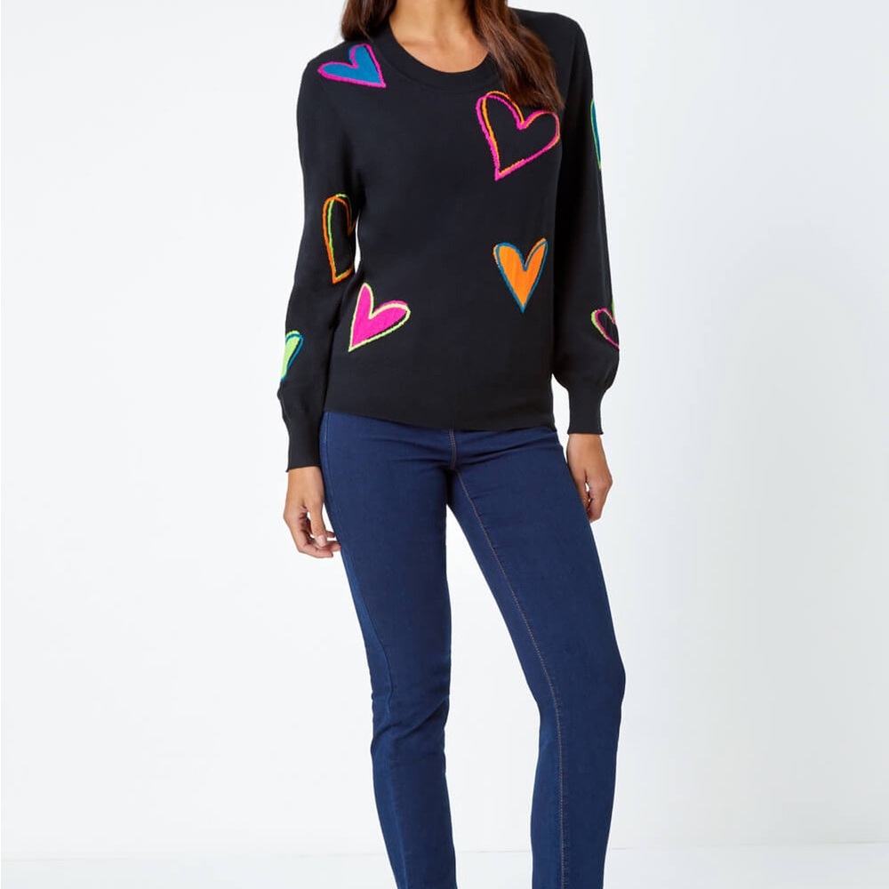 Next Black Sweater with Red and Pink Highlights